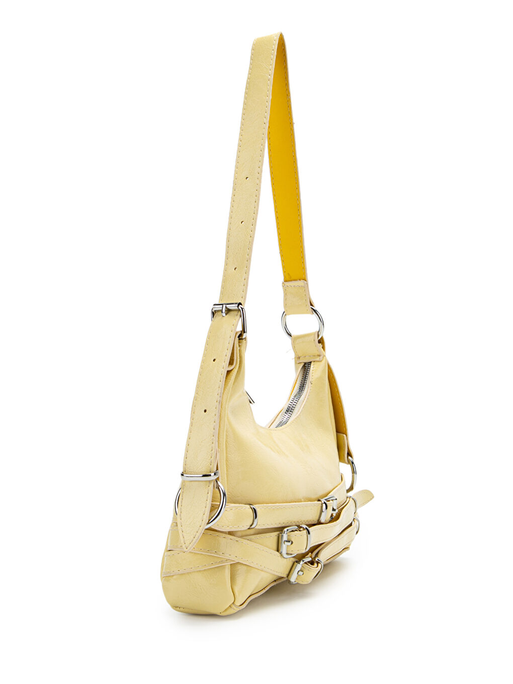 Kemer Detaylı Rugan Suni Deri Baget Kadın Kol Çanta Mary Tereyağ Sarısı-2