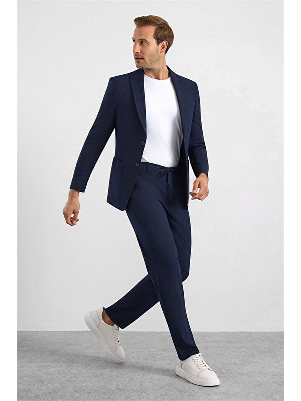 Lacivert Slim Mono Yaka Düz Torba Cep 6 Drop Takım Elbise-10