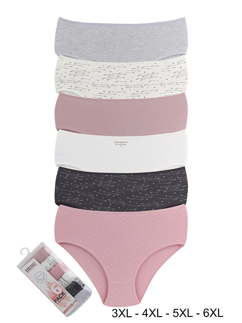 Karışık Kadın Büyük Beden Pamuklu Yüksek Bel Külot 6'lı Paket