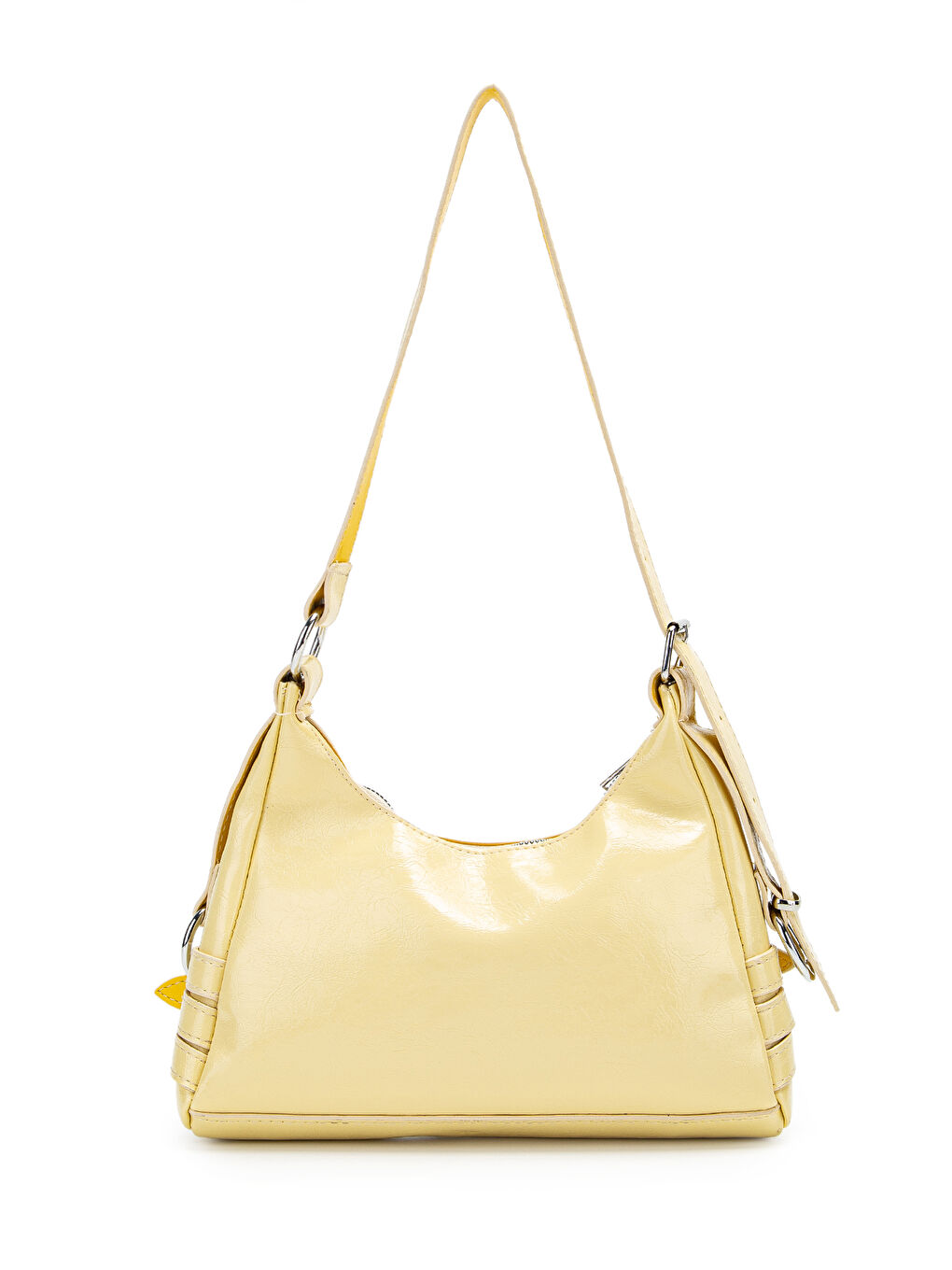 Kemer Detaylı Rugan Suni Deri Baget Kadın Kol Çanta Mary Tereyağ Sarısı-3