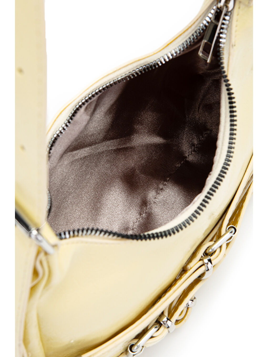 Kemer Detaylı Rugan Suni Deri Baget Kadın Kol Çanta Mary Tereyağ Sarısı-4