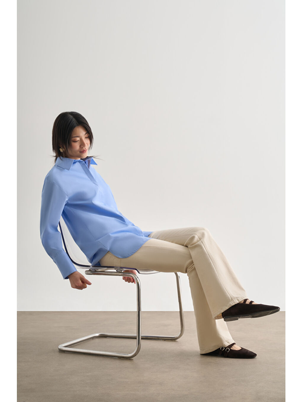 Premium Saf Pamuk Kalın Manşetli Oversize Mavi Gömlek-3