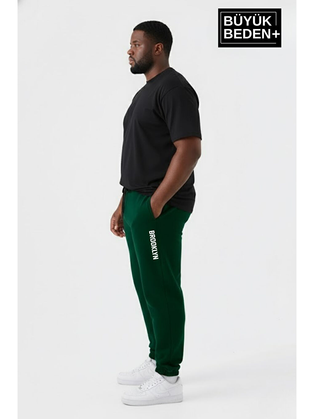 Yeşil Erkek Büyük Beden BROOKLYN Baskılı Paça Lastikli Jogger İnce Eşofman Altı SPR26BEA951-2