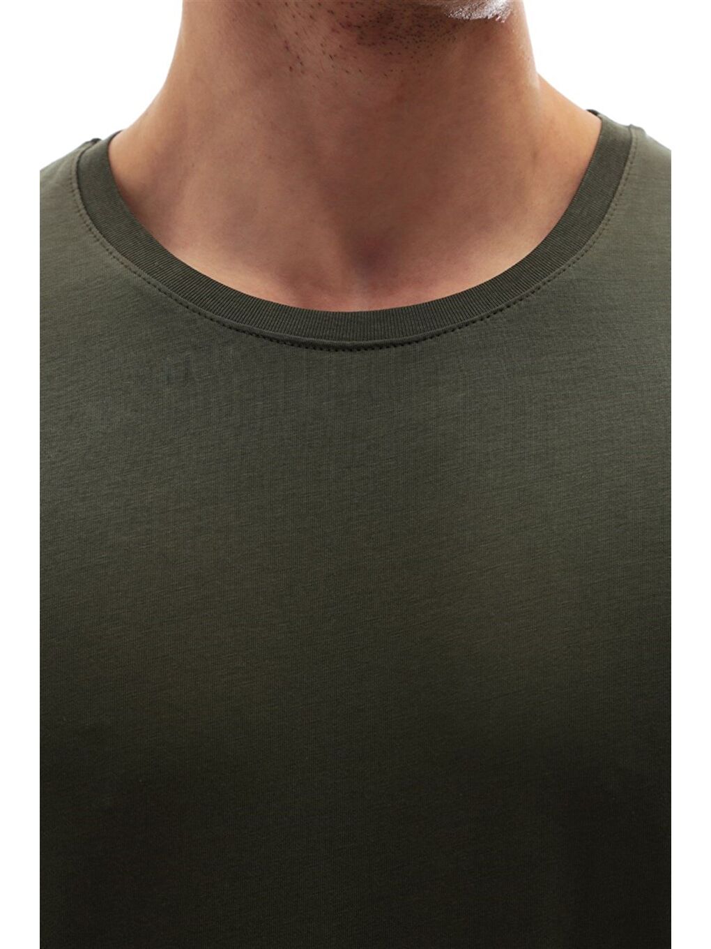 Bisiklet Yaka Basic %100 Pamuk Tişört Haki 3006-5