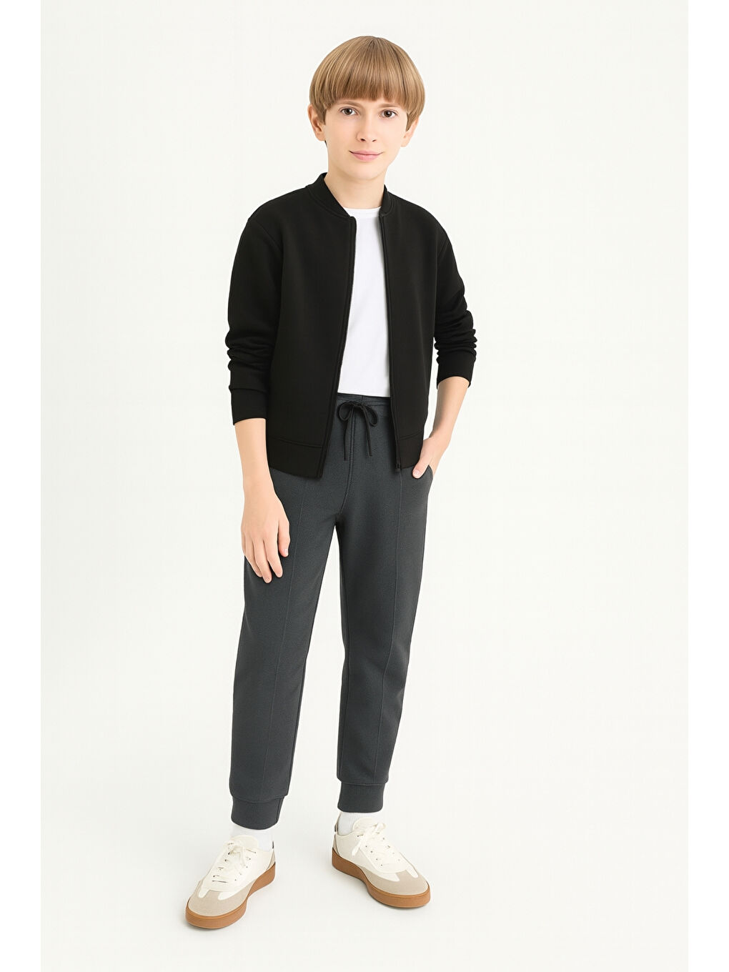 Gri Erkek Çocuk Basic Waffle Kumaş Okul Eşofman Altı Ak2432-1