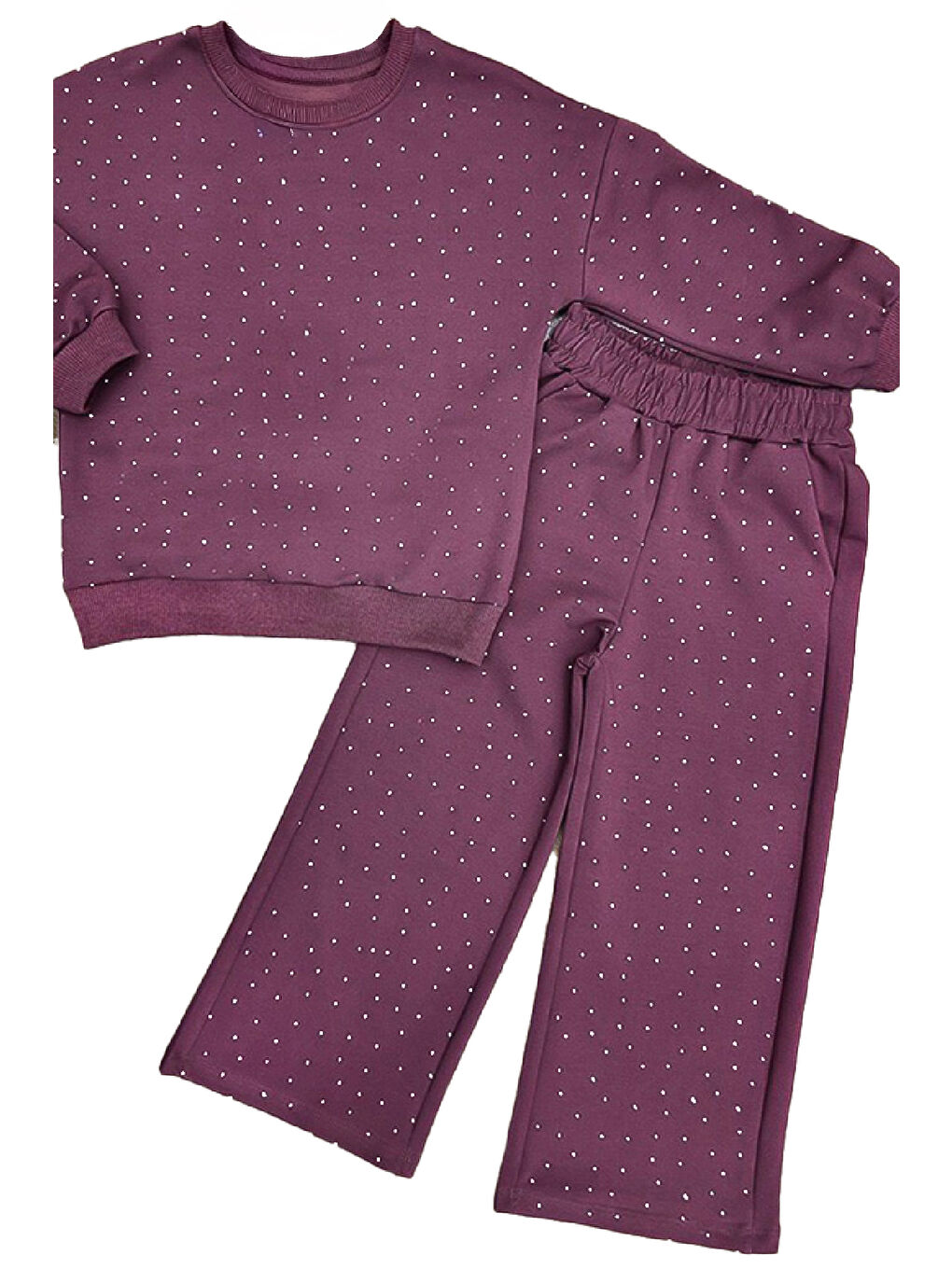 Mürdüm Kız Çocuk Taş Süslemeli 2 İplik Alt-Üst Takım 4-12 Yaş 12514-1