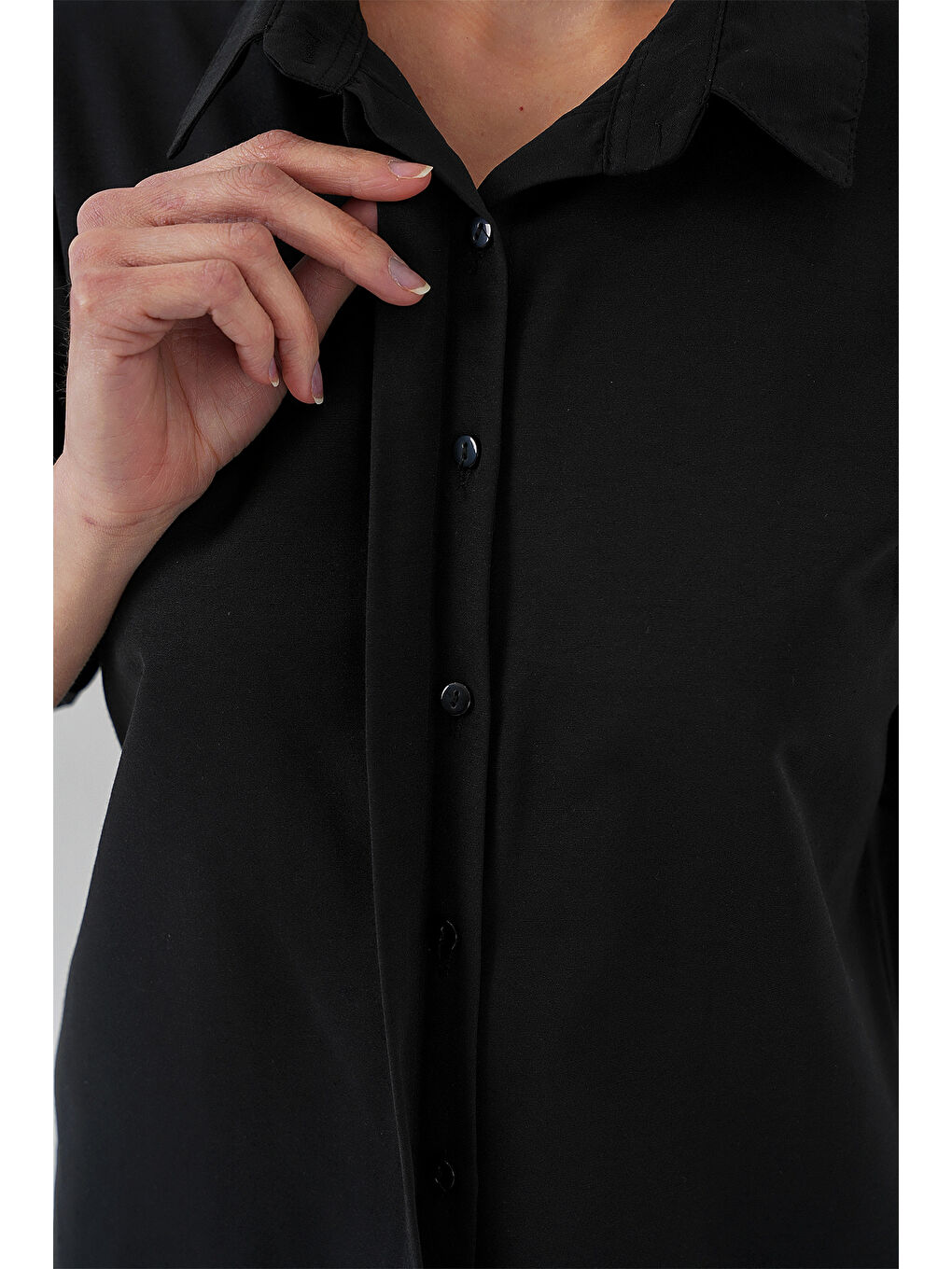 Kadın Kısa Kol Gömlek 20312 - Siyah-4