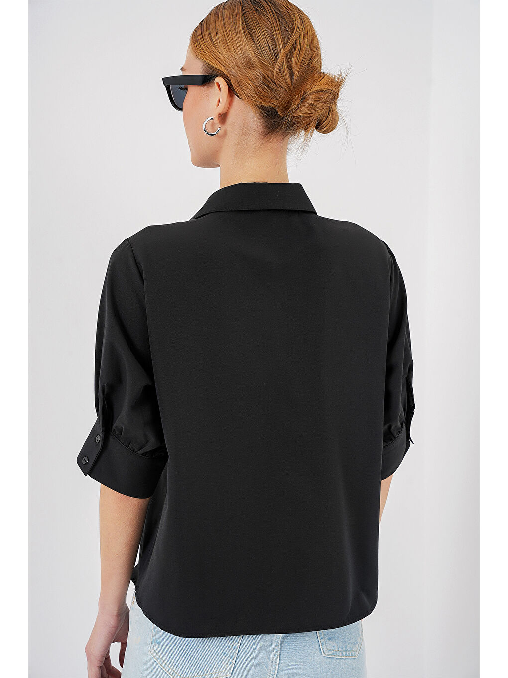 Kadın Kısa Kol Gömlek 20312 - Siyah-5
