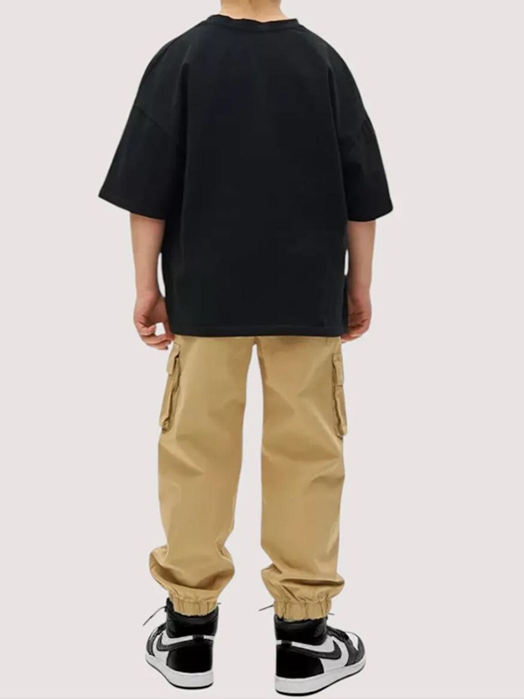 Bej Erkek Çocuk Kargo Cepli Beli Bagcikli Lastikli Paça Jogger Gabardin Pantolon-2