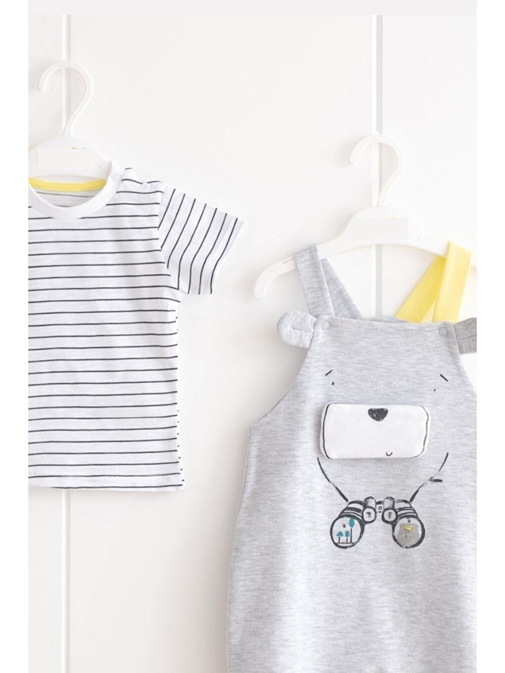 Gri Erkek Bebek Sevimli Ayıcıklı Kısa Kollu Salopet-1