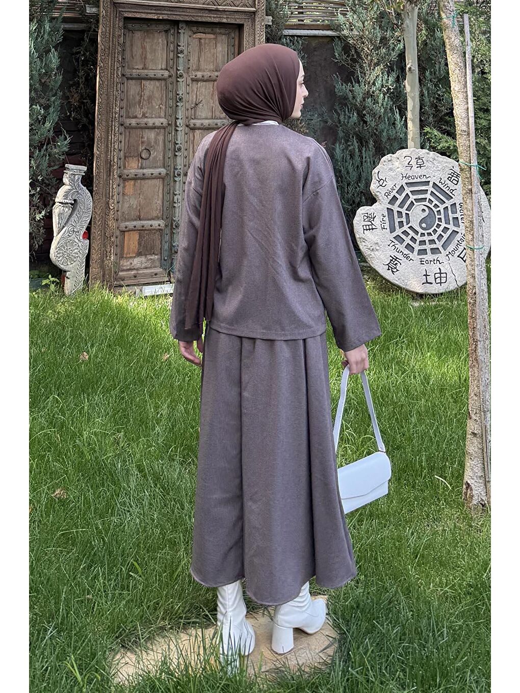 Bej Bağlama Detaylı Etekli Takım Vizonrengi-3