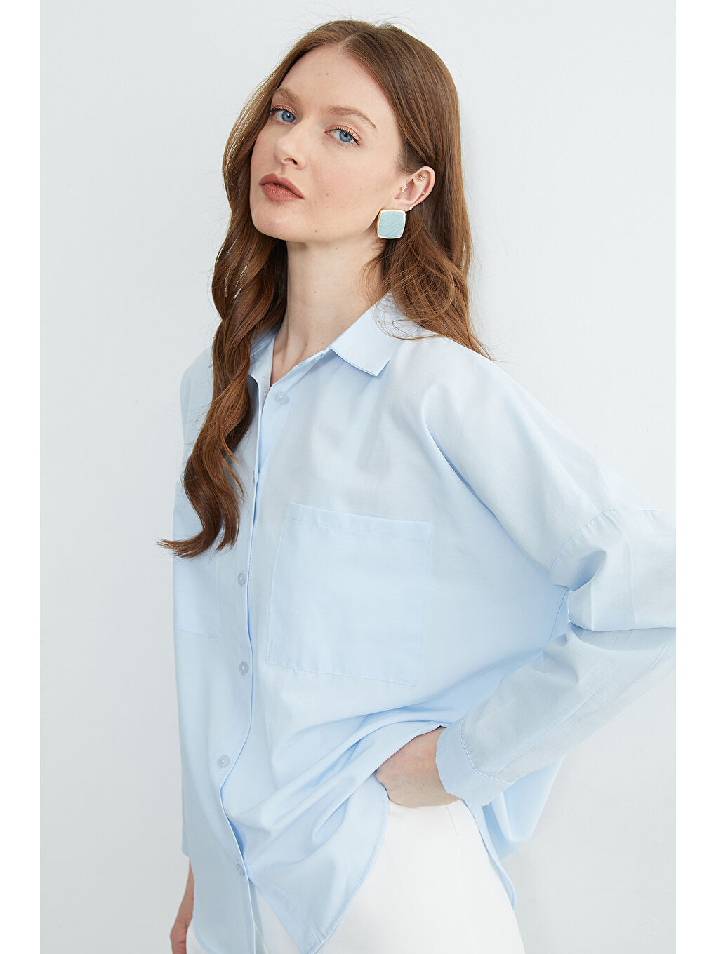 Mavi Basic Çift Cepli Gömlek