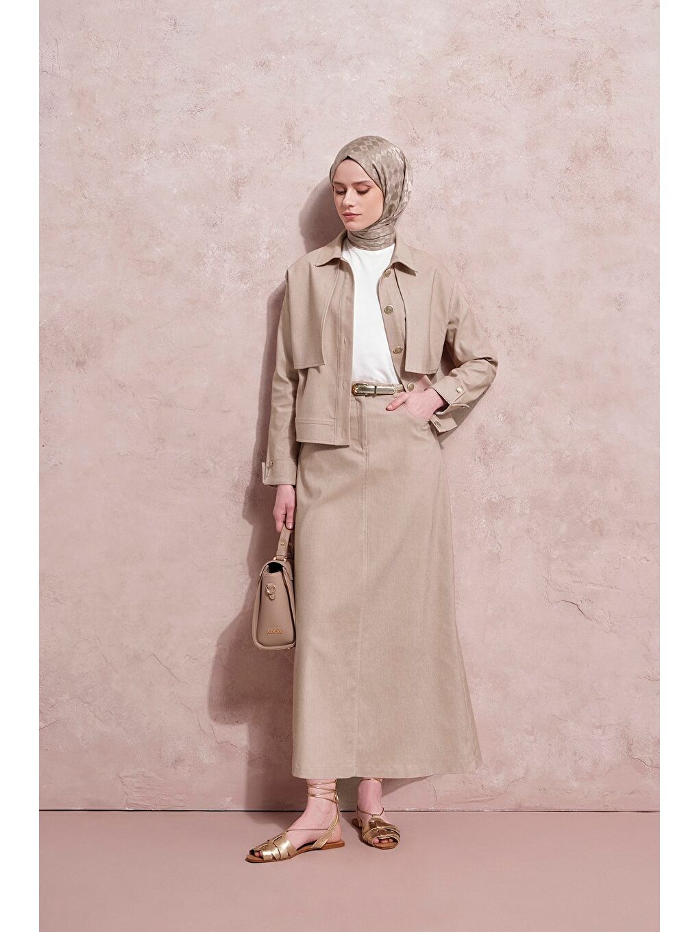 Ceketli Denim Takım Bej-1