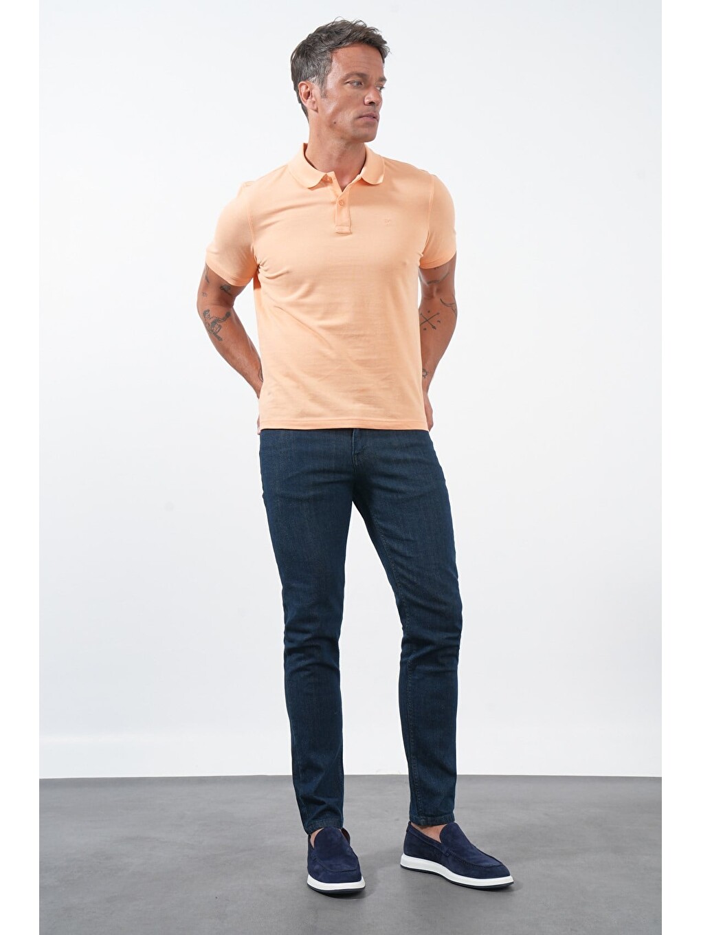 Pembe Turuncu Polo Yaka Pike Kısa Kol Slim Fit Pamuklu Tişört 1011260170-1