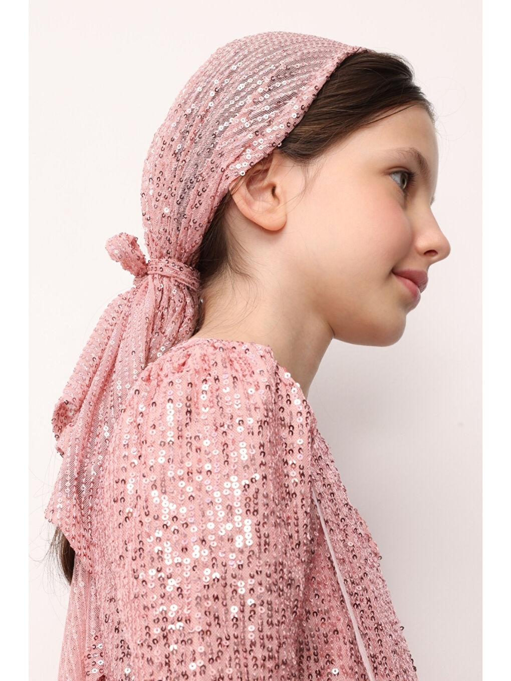 Pembe Pullu Kız Çocuk Üçgen Bandana-2