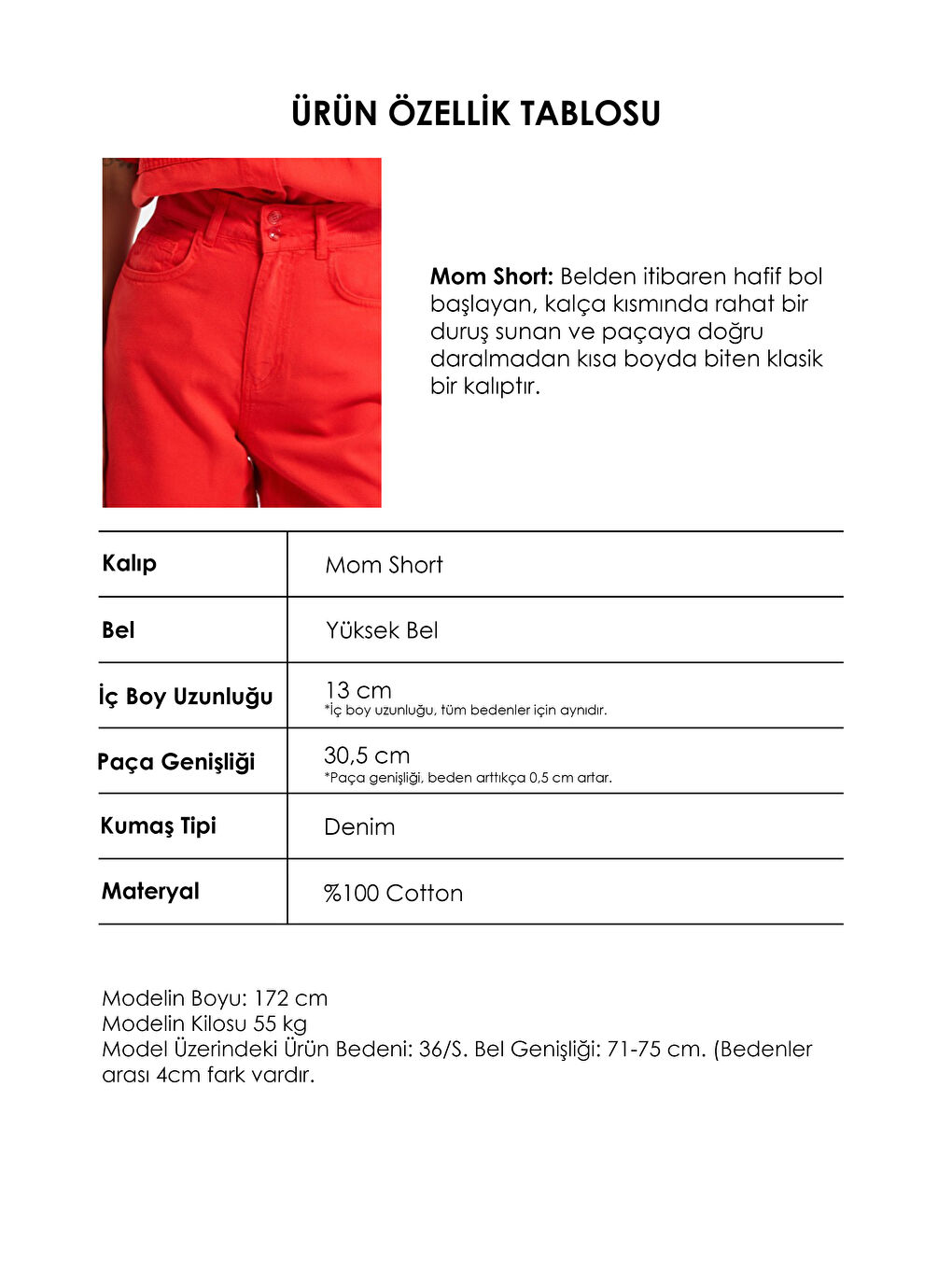 Kadın Kırmızı 6s6-19 Relax Fit Kemer Detaylı %100 Pamuk Denim Şort-5