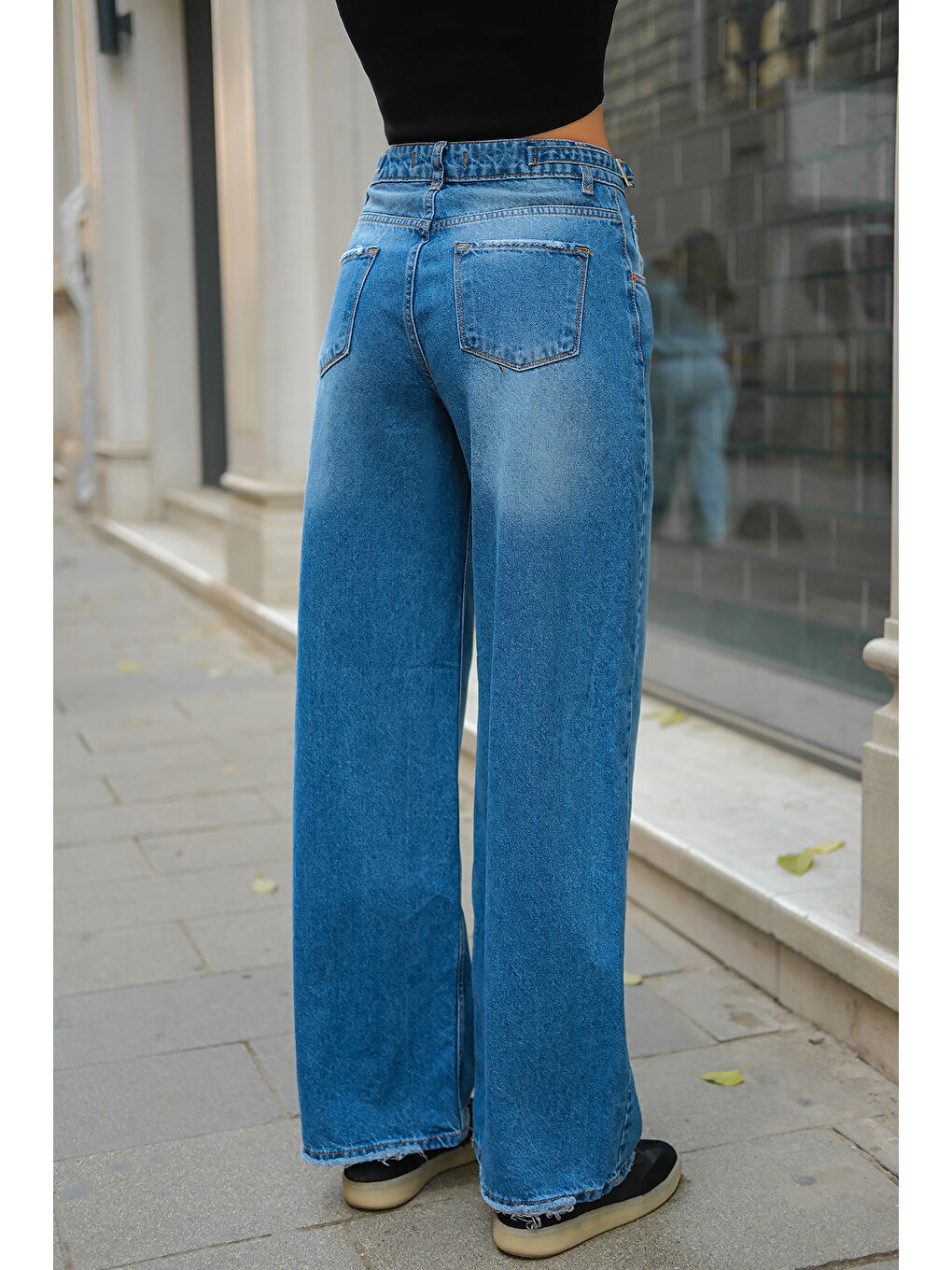 Kadın Kemer Detay Jean Pantolon Mavi-2