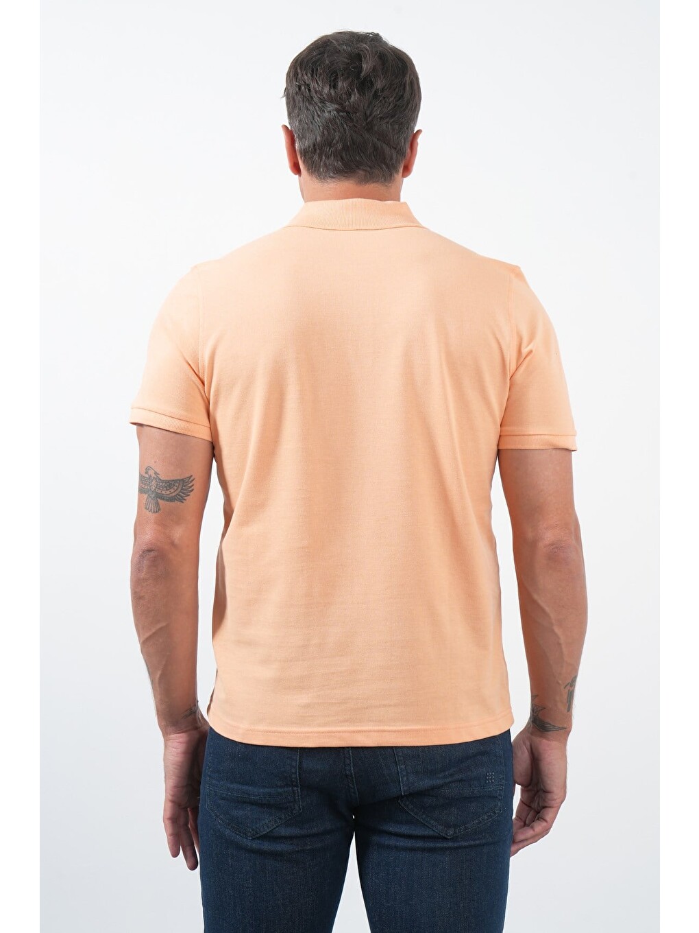 Pembe Turuncu Polo Yaka Pike Kısa Kol Slim Fit Pamuklu Tişört 1011260170-5