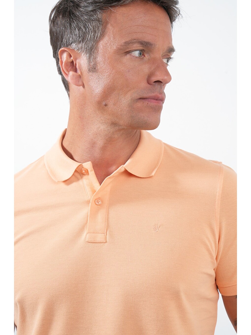Pembe Turuncu Polo Yaka Pike Kısa Kol Slim Fit Pamuklu Tişört 1011260170-6