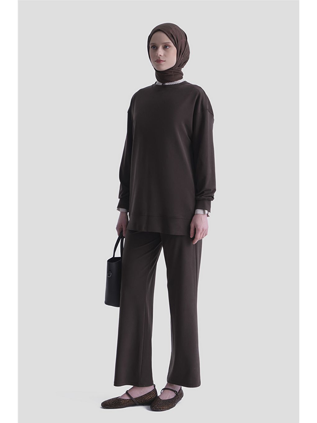 Kahverengi Modal Karışımlı Örme Takım Acı Kahve