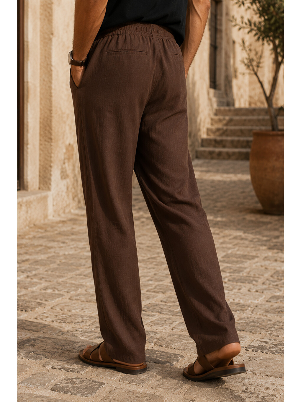 Kahverengi Erkek Acı Kahve Regular Fit Müslin Pantolon-1