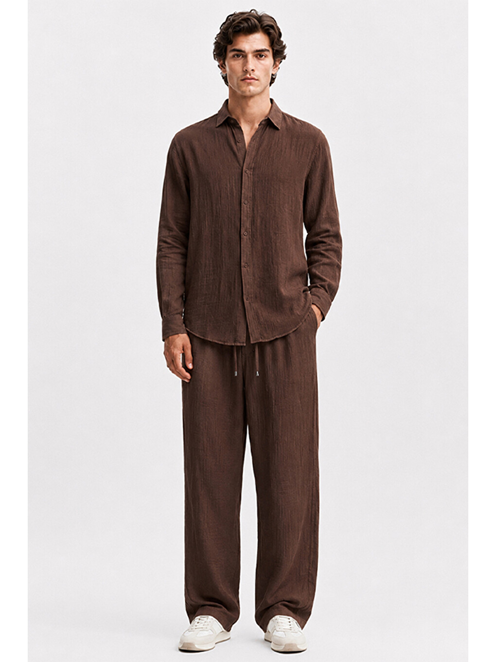 Kahverengi Erkek Acı Kahve Regular Fit Müslin Pantolon-2