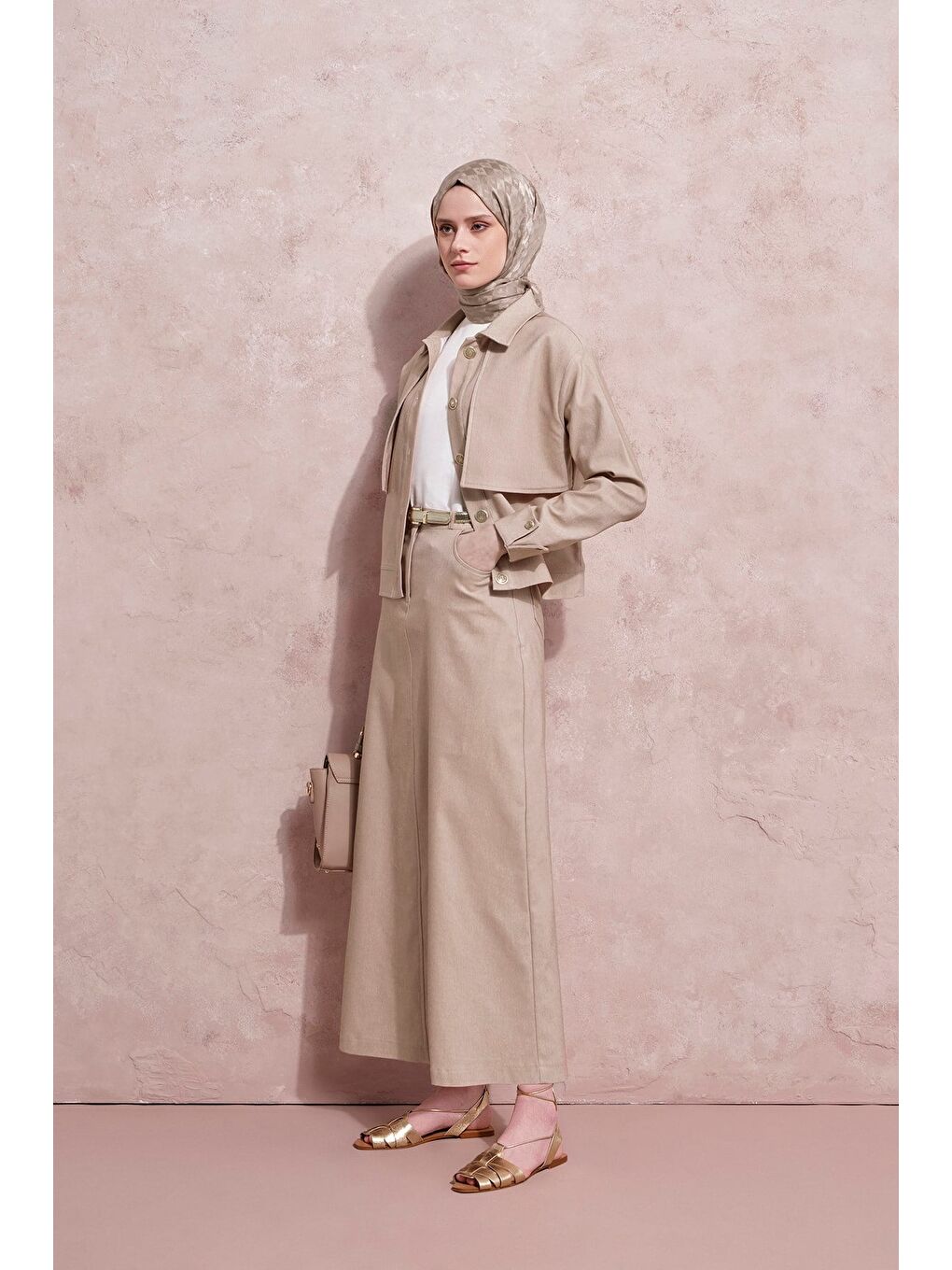 Ceketli Denim Takım Bej-2