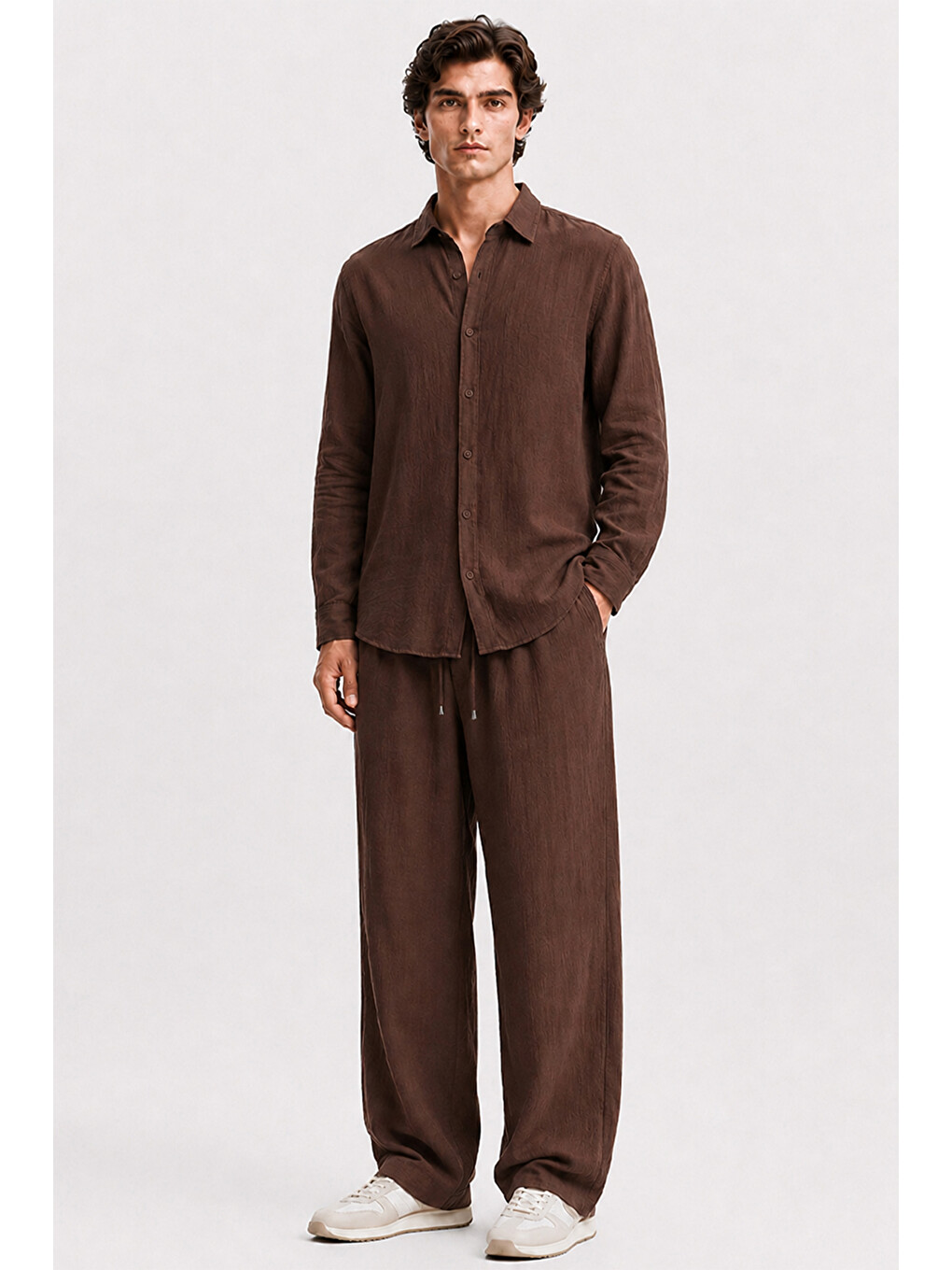 Kahverengi Erkek Acı Kahve Regular Fit Müslin Pantolon-3