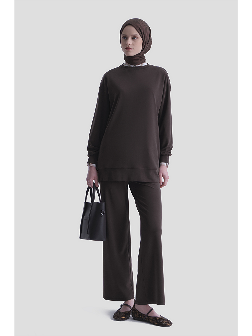 Kahverengi Modal Karışımlı Örme Takım Acı Kahve-1