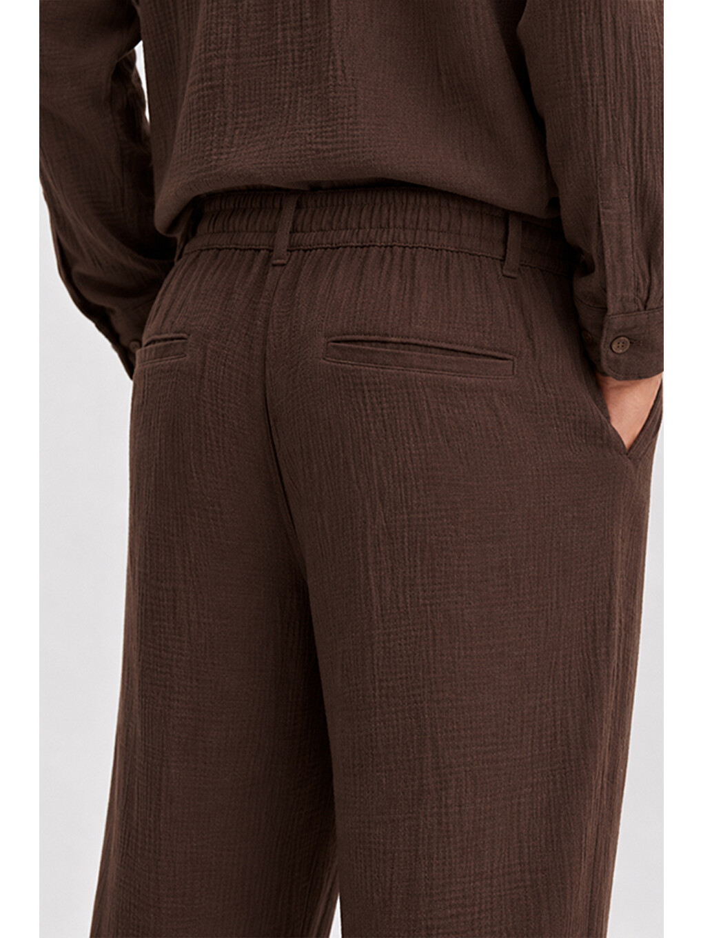 Kahverengi Erkek Acı Kahve Regular Fit Müslin Pantolon-5