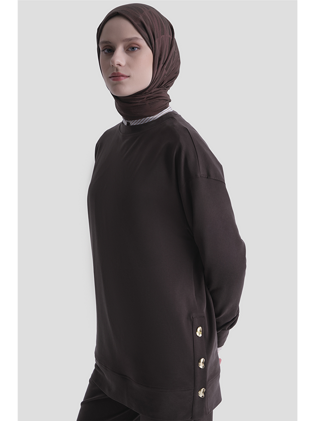 Kahverengi Modal Karışımlı Örme Takım Acı Kahve-2