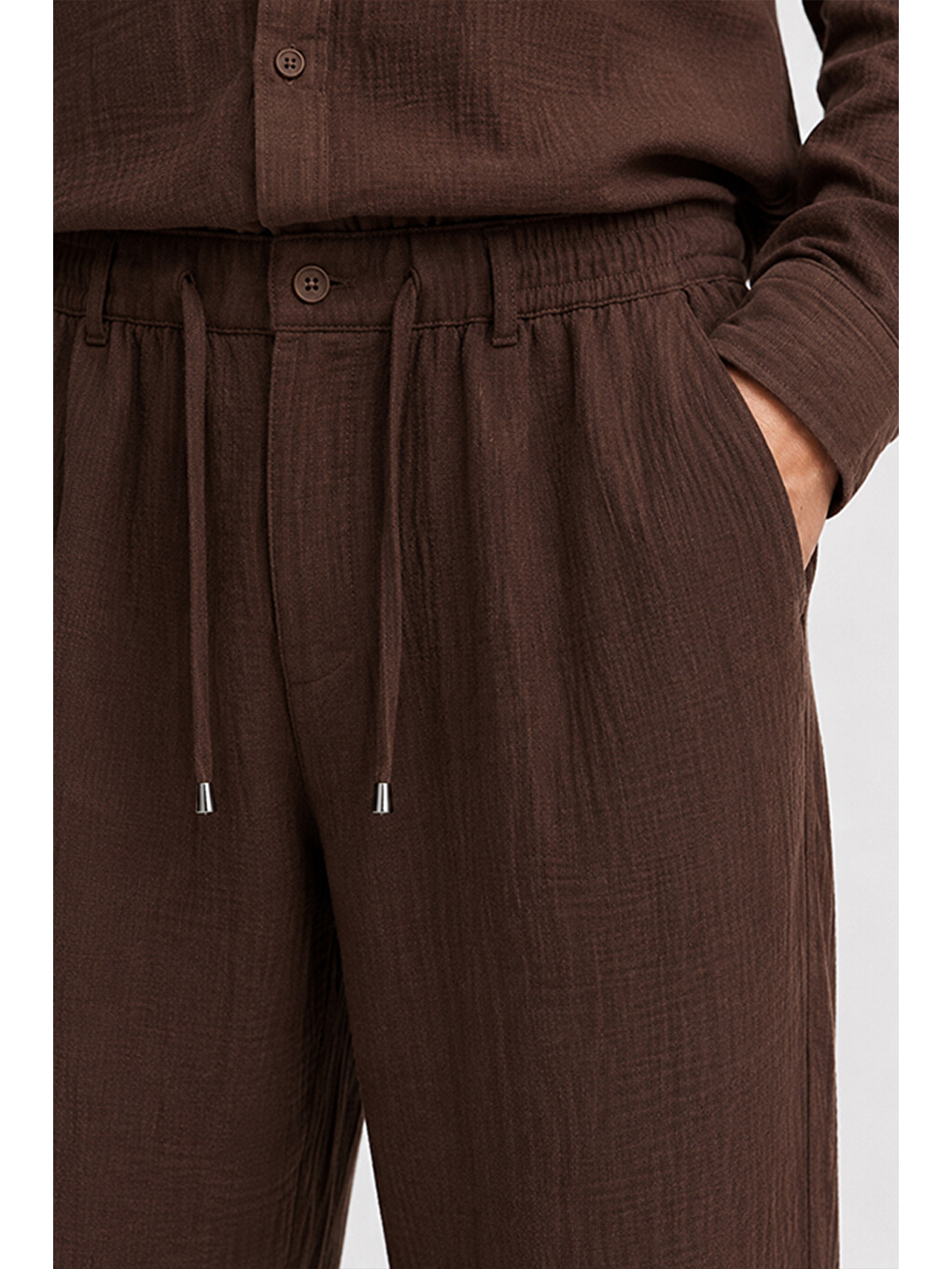Kahverengi Erkek Acı Kahve Regular Fit Müslin Pantolon-6