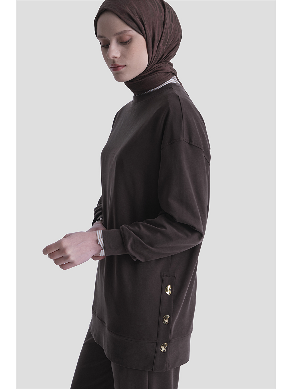 Kahverengi Modal Karışımlı Örme Takım Acı Kahve-3