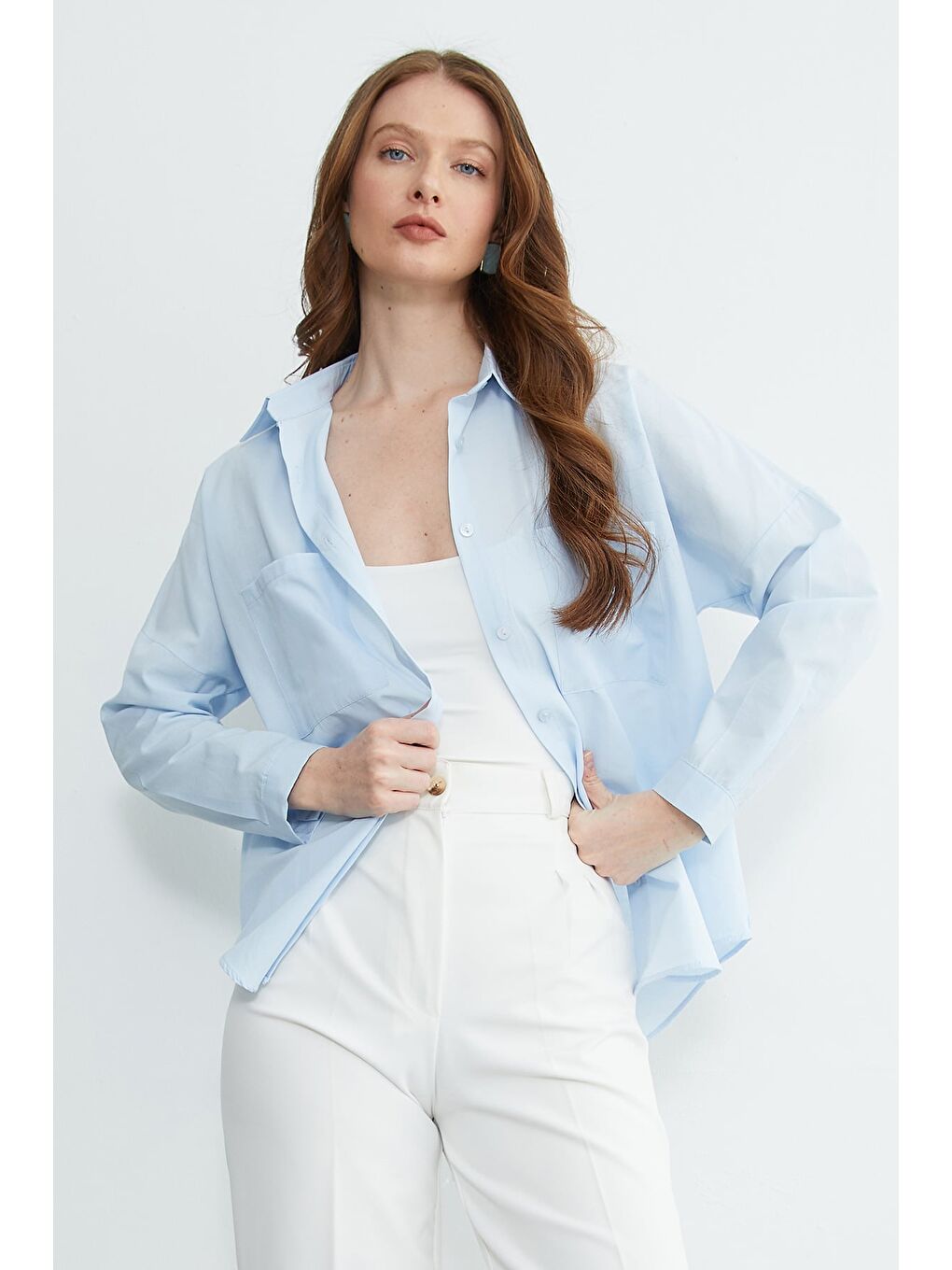 Mavi Basic Çift Cepli Gömlek-2