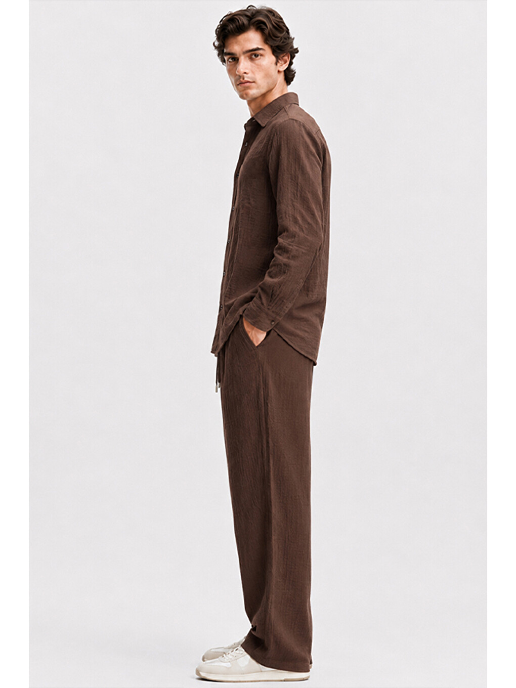 Kahverengi Erkek Acı Kahve Regular Fit Müslin Pantolon-8