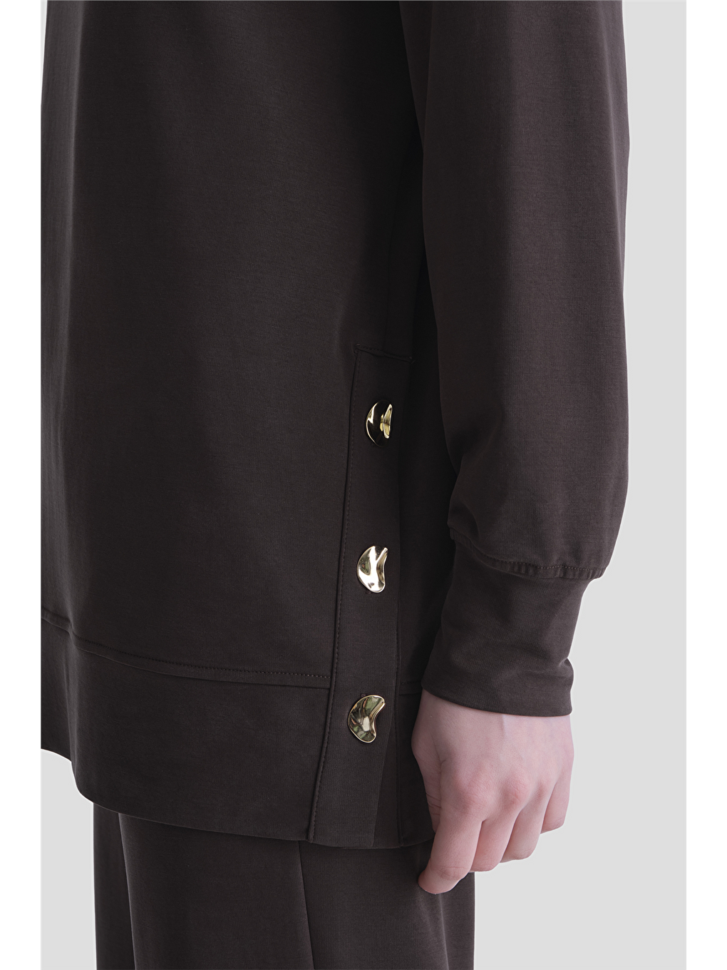 Kahverengi Modal Karışımlı Örme Takım Acı Kahve-4