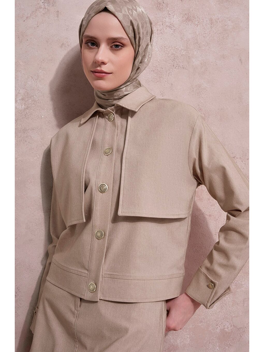 Ceketli Denim Takım Bej-4