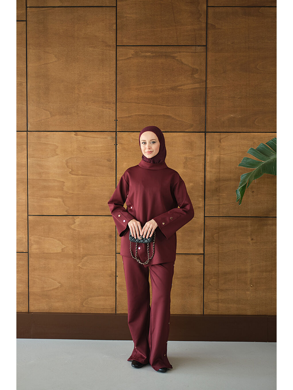 Kadın Dik Yaka Takım Bordo-3