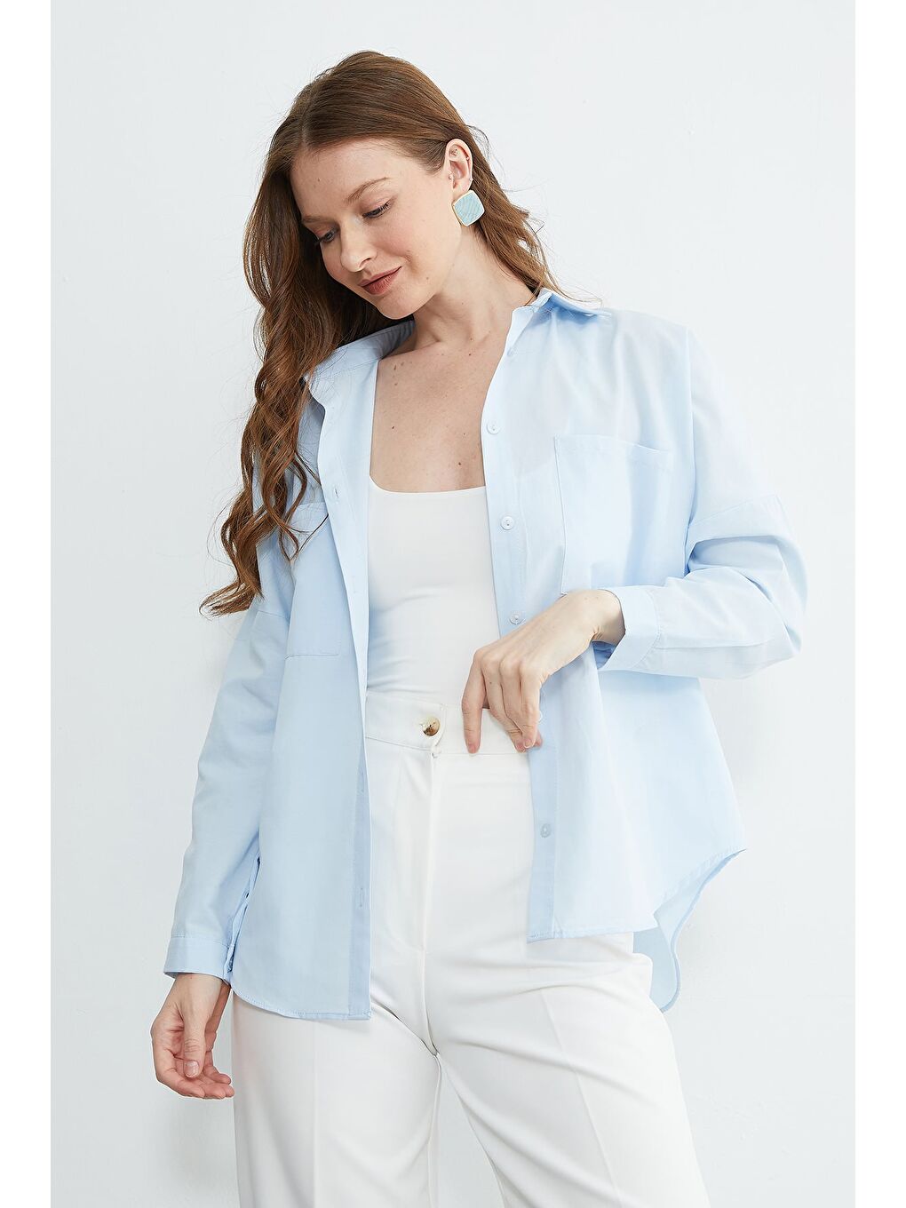 Mavi Basic Çift Cepli Gömlek-3