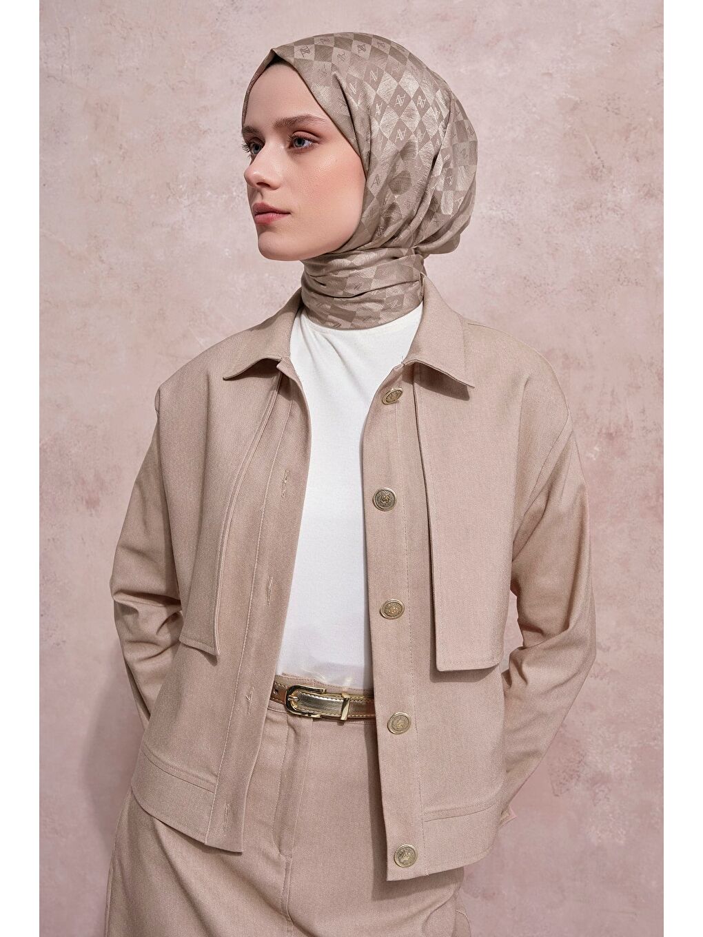 Ceketli Denim Takım Bej-5