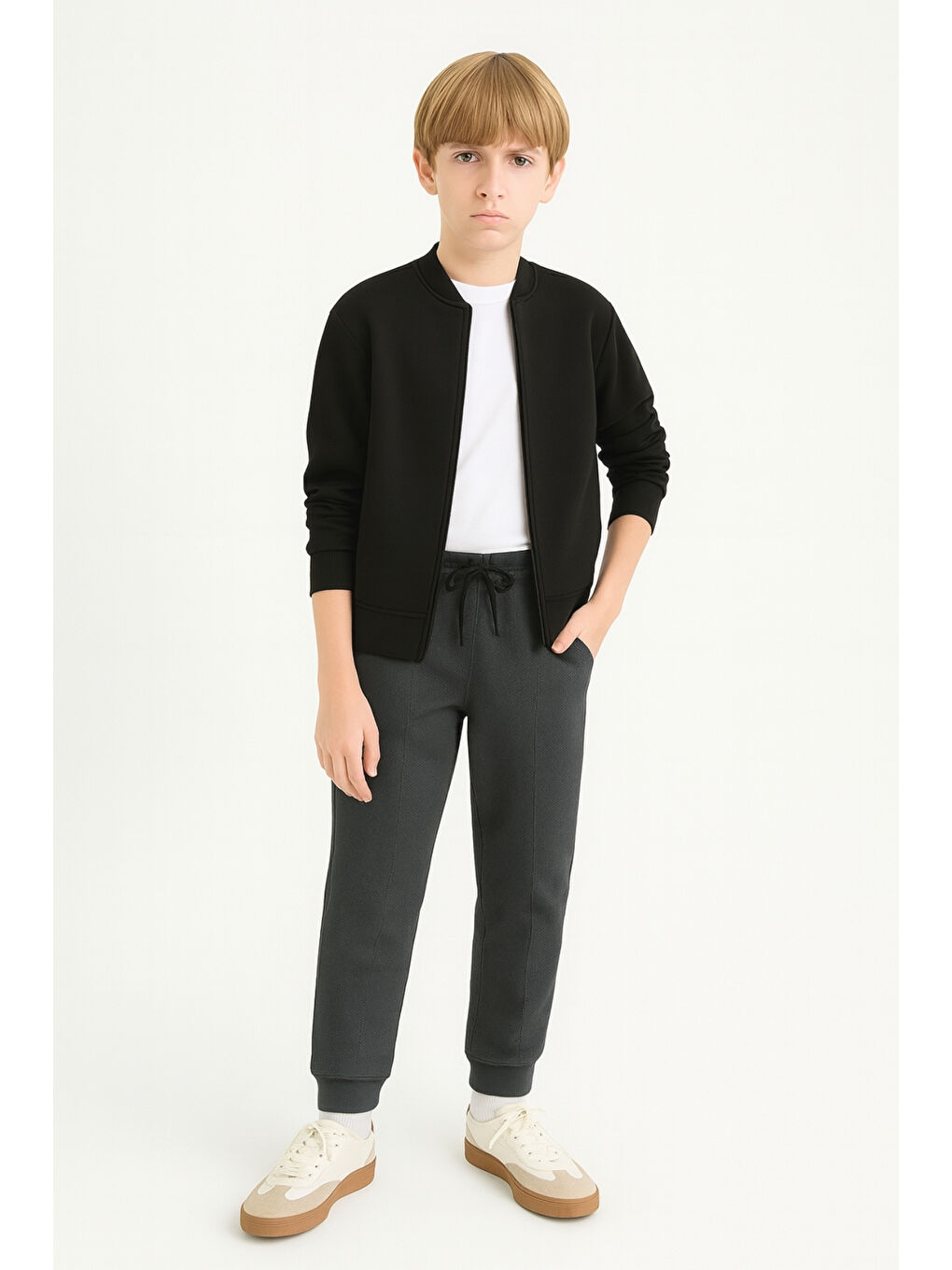 Gri Erkek Çocuk Basic Waffle Kumaş Okul Eşofman Altı Ak2432-2