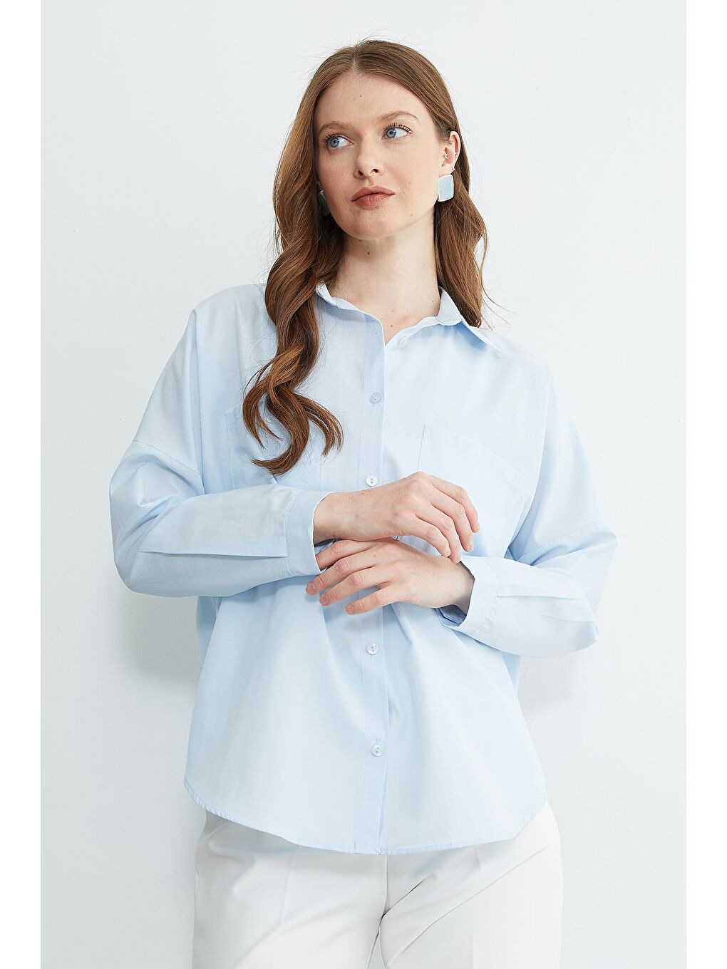 Mavi Basic Çift Cepli Gömlek-4