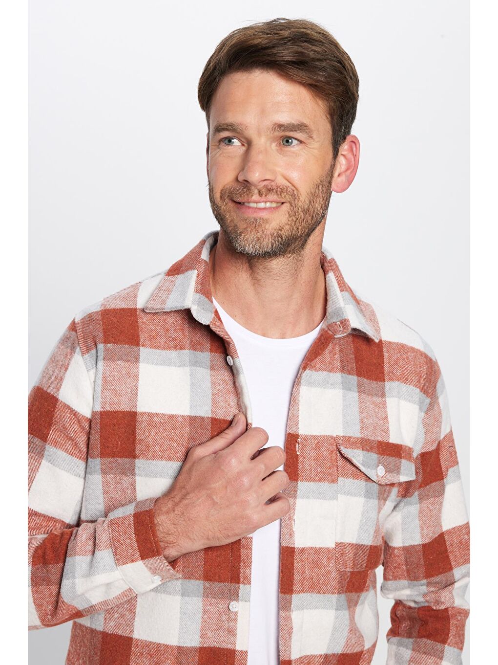 Karışık Erkek Slim Fit Dar Kesim Oduncu Tek Cepli Kareli Kışlık Gömlek-1