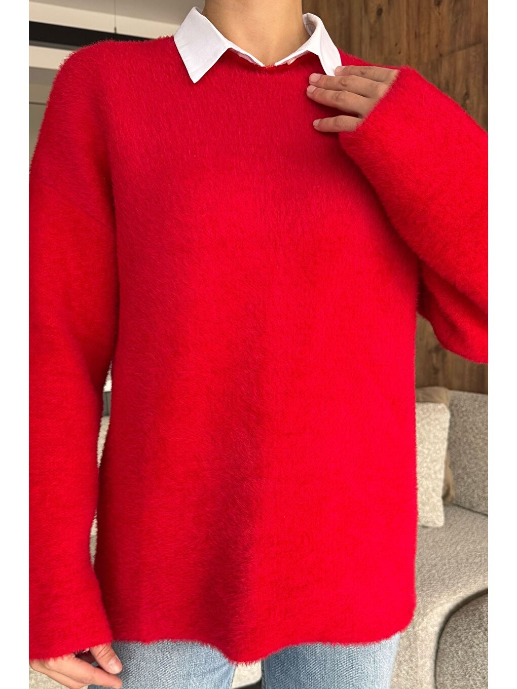 Kırmızı Salaş Sakallı Triko Kazak (s,m,l,xl Uyumludur)-1