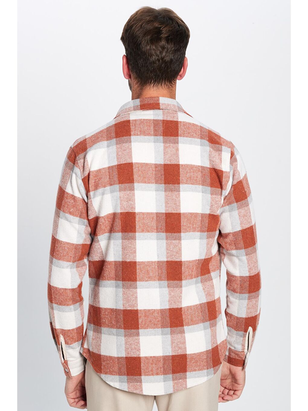 Karışık Erkek Slim Fit Dar Kesim Oduncu Tek Cepli Kareli Kışlık Gömlek-4