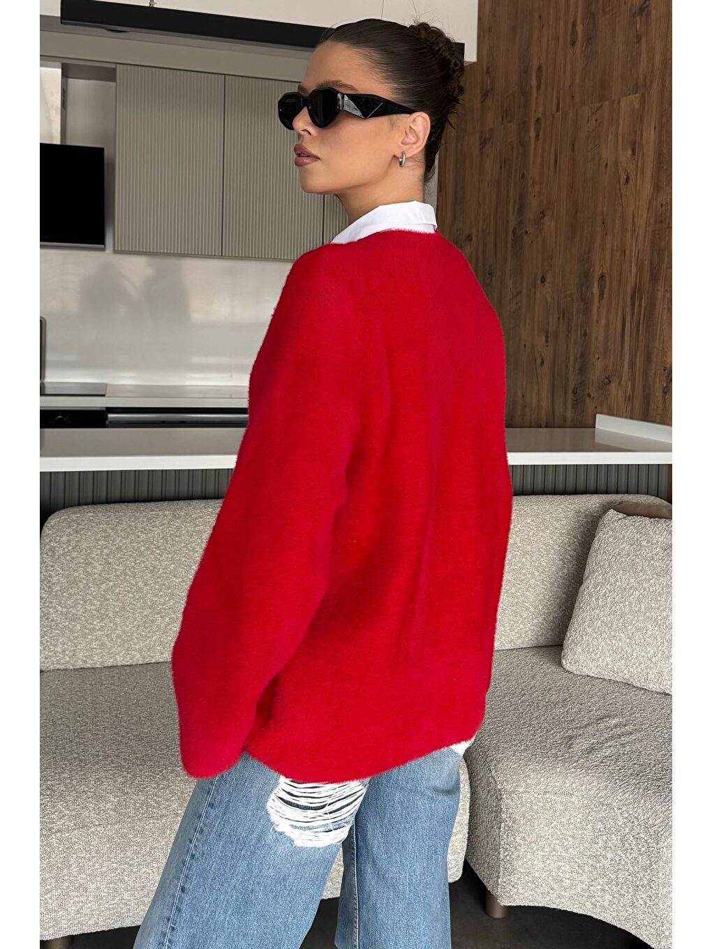 Kırmızı Salaş Sakallı Triko Kazak (s,m,l,xl Uyumludur)-2