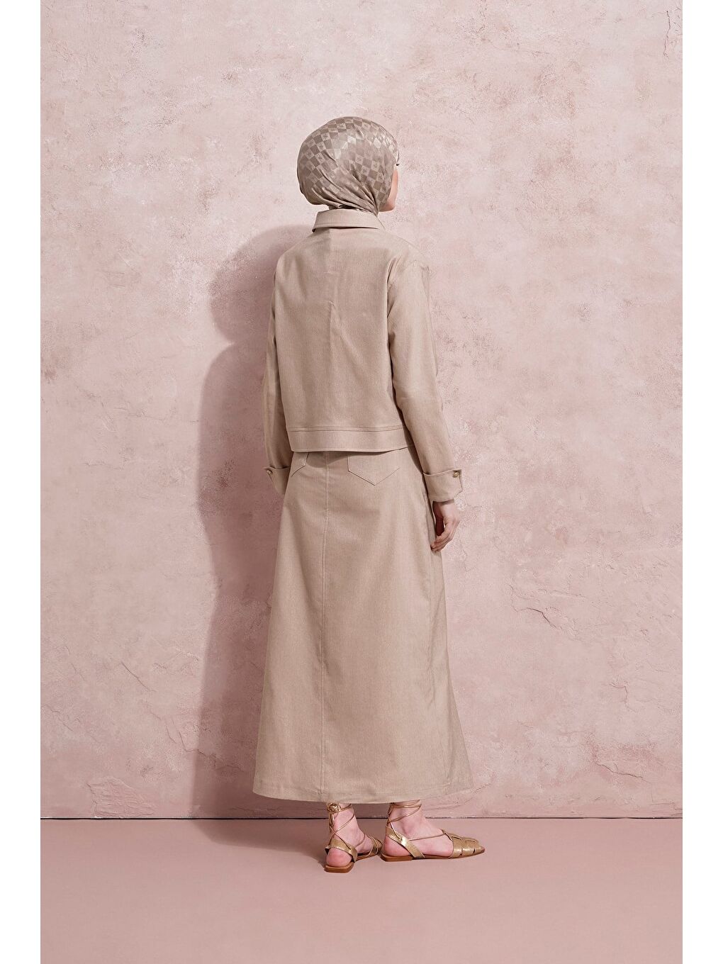 Ceketli Denim Takım Bej-7