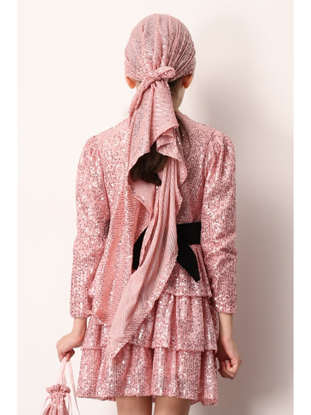 Pembe Pullu Kız Çocuk Üçgen Bandana-3