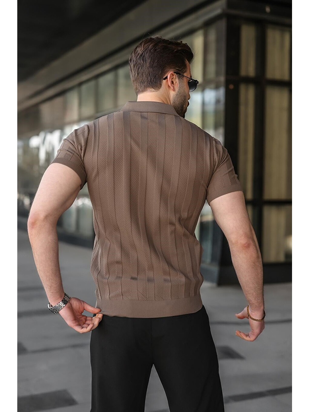 Açık Kahverengi Slim Fit Polo Yaka Triko Erkek Tişört E7491-4
