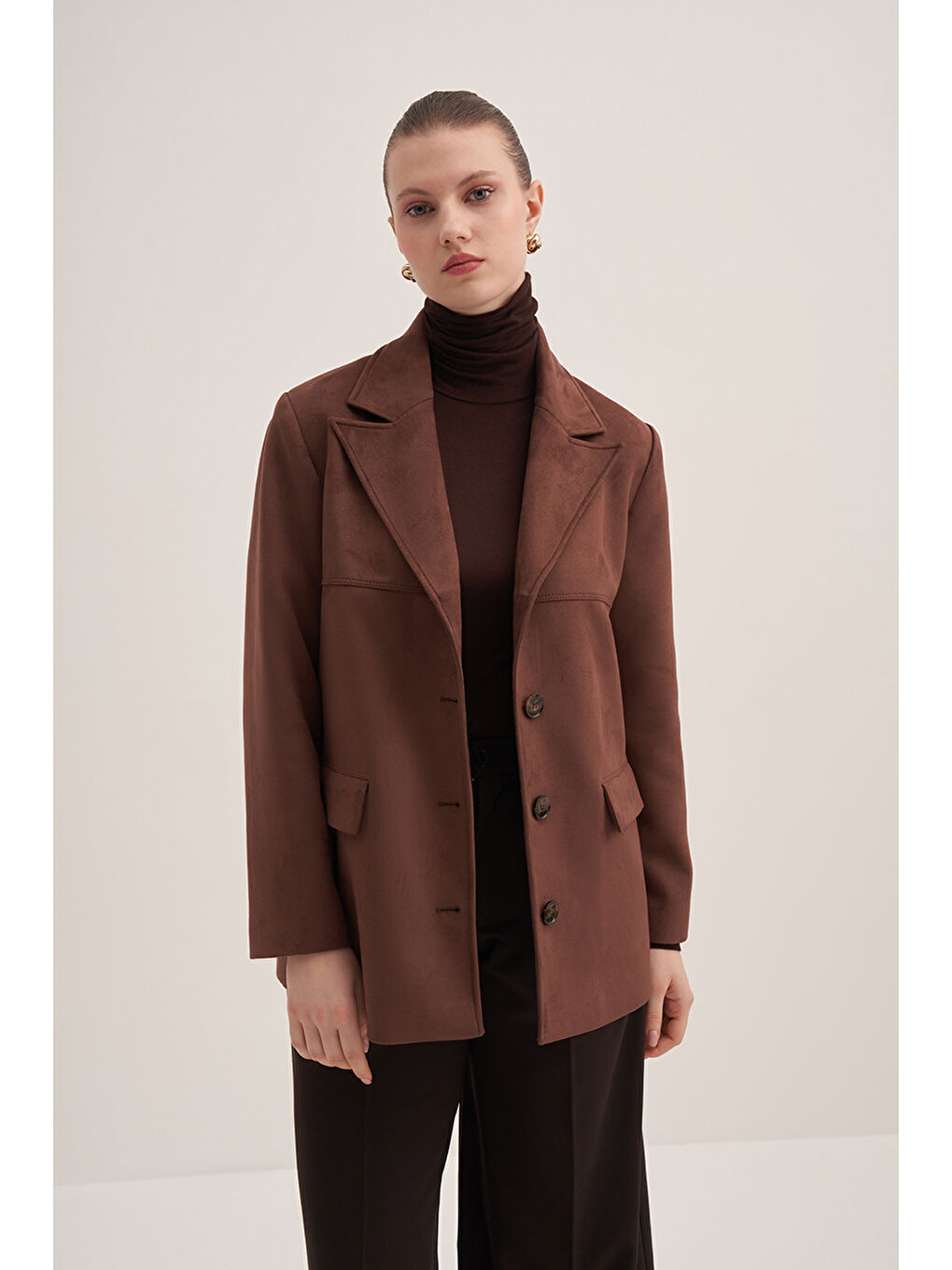 Kahverengi Süet Klasik Ceket-1